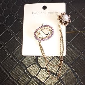 Tanzanite & Pearl Rhinestoned Chain Brooch